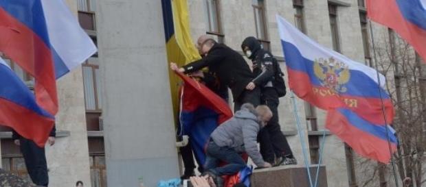 Manifestation des rebelles pro-russes. Manifestation des rebelles pro-russes.