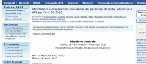 Domanda utilizzazione e assegnazione 2015/2016