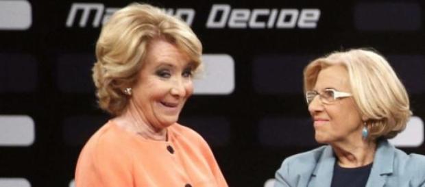 Aguirre y Carmena en un debate televisivo. Aguirre y Carmena en un debate televisivo.