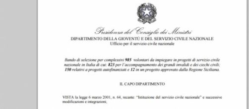 Servizio Civile Nazionale: bando per 985 volontari