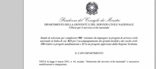 Servizio Civile Nazionale: bando per 985 volontari Servizio Civile Nazionale: bando per 985 volontari