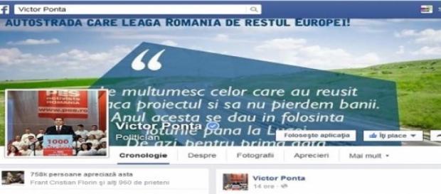 Pagina de facebook cu anunţul lui Ponta Pagina de facebook cu anunţul lui Ponta