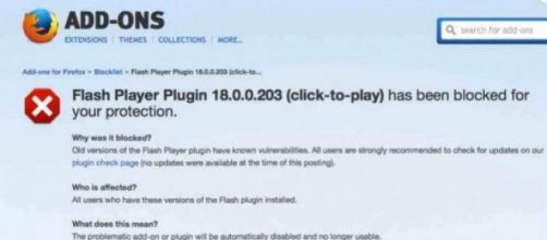 Flash Player, plug in di Firefox bloccato