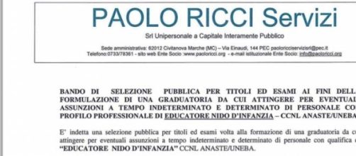 Bando selezione pubblica educatore nido d'infanzia