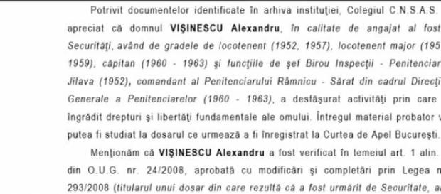 Concluziile CNSAS pentru Vişinescu Concluziile CNSAS pentru Vişinescu
