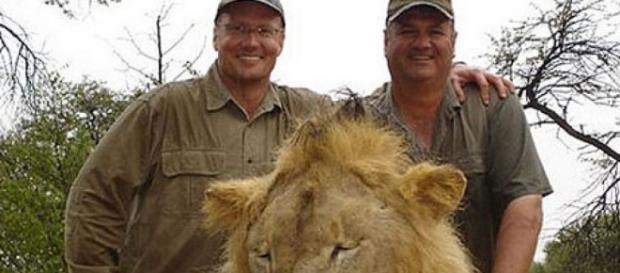 Cecil com os caçadores que o mataram Cecil com os caçadores que o mataram