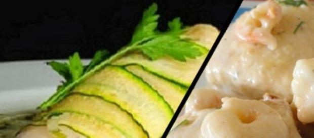 Merluza en salsa de gambas y Merluza con calabacín Merluza en salsa de gambas y Merluza con calabacín