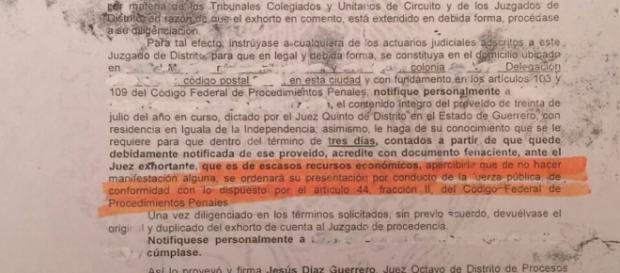 Exhorto oficial en el cual se les pide ir a Iguala Exhorto oficial en el cual se les pide ir a Iguala