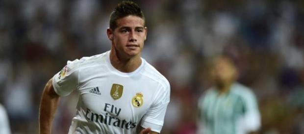 James Rodriguez celebrating his second goal. James Rodriguez celebrating his second goal.
