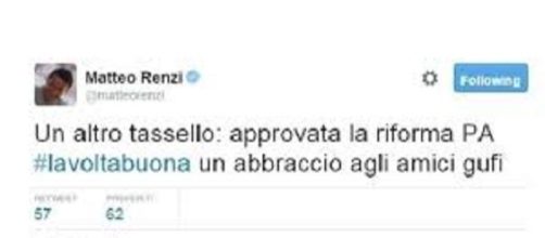 Il tweet di Renzi dopo approvazione riforma PA