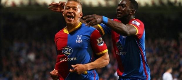 Dwight Gayle celebrating with Yannick Bolasie Dwight Gayle celebrating with Yannick Bolasie