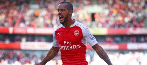 Theo Walcott celebrating his goal. Theo Walcott celebrating his goal.