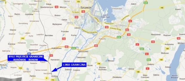 Mapa: granica niemiecko-polska blisko Szczecina. Mapa: granica niemiecko-polska blisko Szczecina.