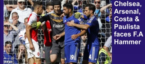 Cech tries to stop Paulista and Costa Cech tries to stop Paulista and Costa