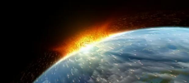 Ilustración de un meteorito impactando la tierra Ilustración de un meteorito impactando la tierra