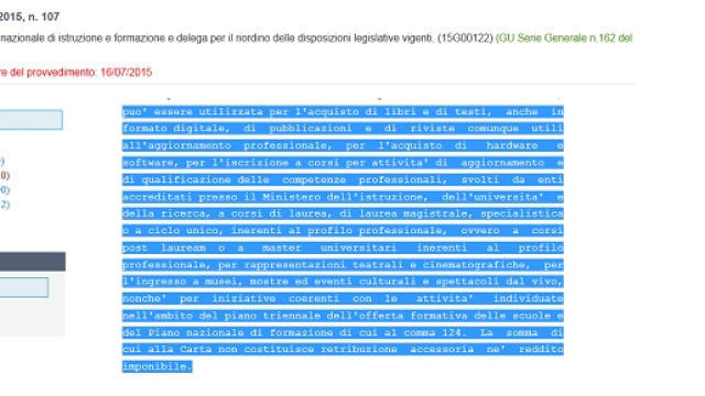 Bonus da 500 euro, legge 107/2015