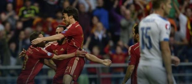 Spain celebrating their victory. Spain celebrating their victory.