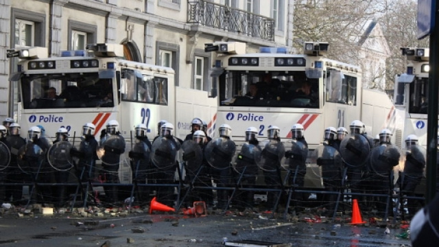 Polizia schierata a Bruxelles.