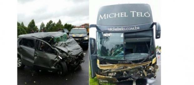 Ônibus e carro colidem. Foto: Divulgação / PRF Ônibus e carro colidem. Foto: Divulgação / PRF