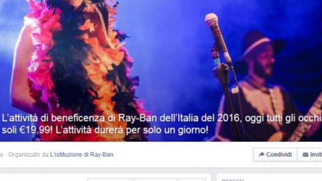 L'evento Facebook della Ray-ban &egrave; una truffa.