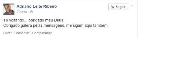 Postagem enigmática de Adriano em rede social Postagem enigmática de Adriano em rede social