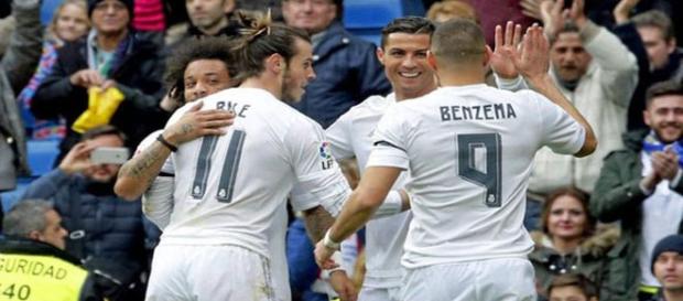 La BBC celebra uno de los goles ante el Sporting La BBC celebra uno de los goles ante el Sporting