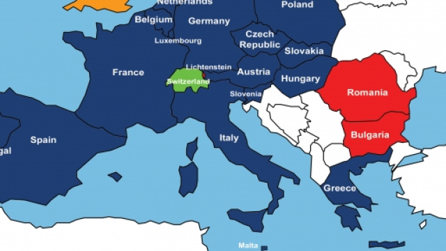 In blu l'area soggetta al trattato di Schengen