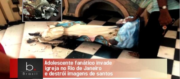 Jovem fanático destrói imagens na catedral Jovem fanático destrói imagens na catedral