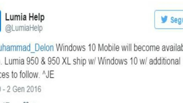 L'annuncio dell'aggiornamento a Windows 10 Mobile