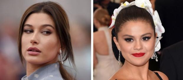 A modelo Hailey Baldwin e Selena Gomez A modelo Hailey Baldwin e Selena Gomez