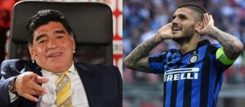 A sinistra, Diego Armando Maradona, sulla destra, Mauro Icardi (attaccante Inter)