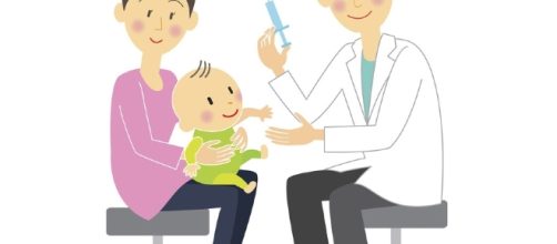 Disegno di una madre che vaccina suo figlio