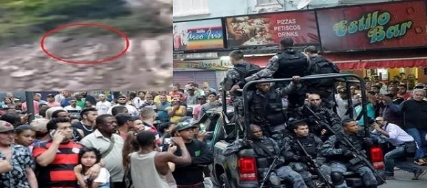 Tiroteio em Copacabana: vídeo mostra homem caindo do penhasco após trocar tiros com policiais militares. Tiroteio em Copacabana: vídeo mostra homem caindo do penhasco após trocar tiros com policiais militares.