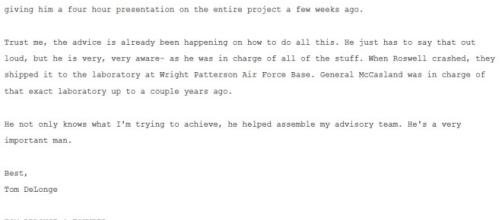Le email di DeLonge a Podesta sul caso Roswell.