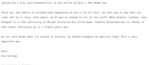 Le email di DeLonge a Podesta sul caso Roswell.