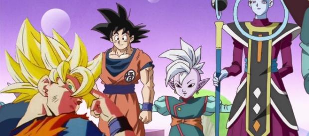 Goku haciendo su técnica y Shin haciendo la suya Goku haciendo su técnica y Shin haciendo la suya