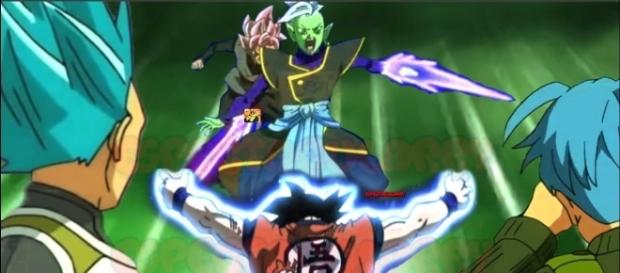 Goku usa el Mafuba contra Zamasu. Goku usa el Mafuba contra Zamasu.