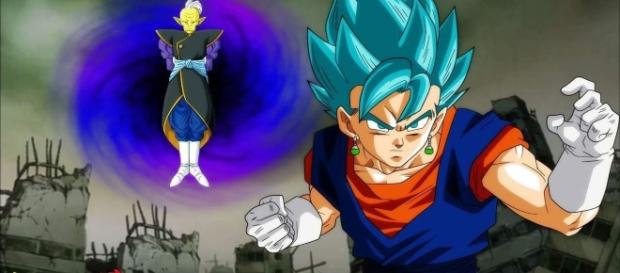 Gowasu le entrega los pendientes a Goku y Vegeta. Gowasu le entrega los pendientes a Goku y Vegeta.