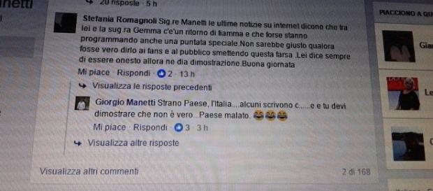 Il commento pubblicato da Giorgio Manetti sulla sua pagina Facebook Il commento pubblicato da Giorgio Manetti sulla sua pagina Facebook