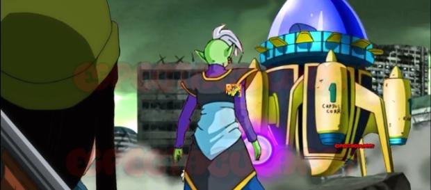 Zamasu destruye la maquina del tiempo. Zamasu destruye la maquina del tiempo.