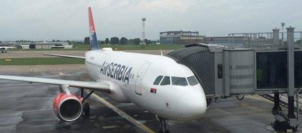 Air Serbia on stand at Belgrade Airport Air Serbia on stand at Belgrade Airport