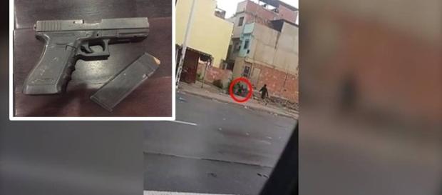 Morador corre pela rua durante tiroteio Morador corre pela rua durante tiroteio