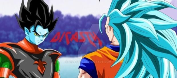 Goku y un personaje ficticio (fan art de Dicasty) Goku y un personaje ficticio (fan art de Dicasty)