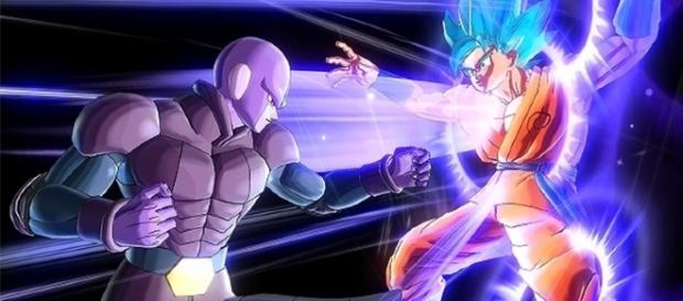 Hit y Goku en una intensa pelea en el juego Hit y Goku en una intensa pelea en el juego