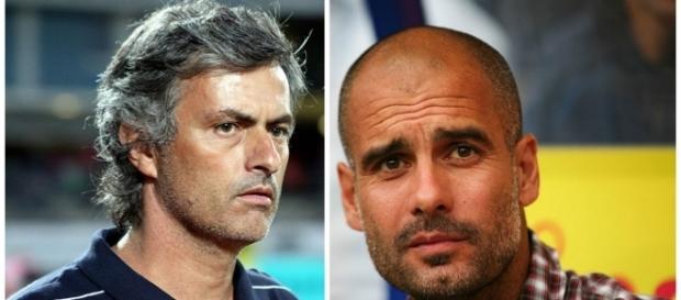 Mourinho and Guardiola. Remixed from pictures by Steindy and Thomas Rodenbücher, respectively, Creative Commons. Mourinho and Guardiola. Remixed from pictures by Steindy and Thomas Rodenbücher, respectively, Creative Commons.