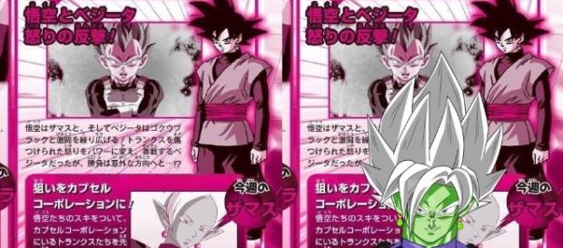 Scan de la revista Shonen Jump junto con un fan art de la fusion de Zamasu Scan de la revista Shonen Jump junto con un fan art de la fusion de Zamasu