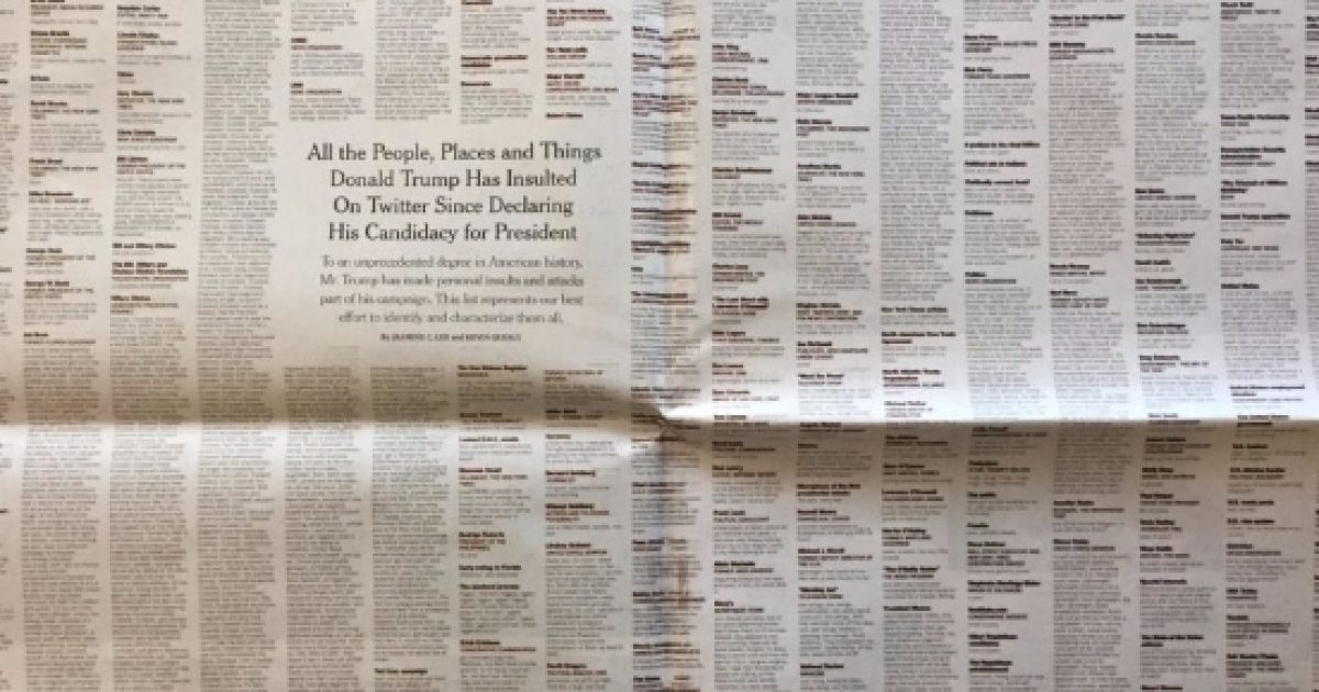 New York Times Prints 281 Insults Donald Trump Has Used Against People ...