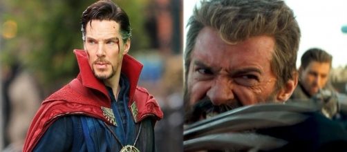 A sinistra Cumberbatch nei panni di Strange, a destra Jackman come un invecchiato Logan