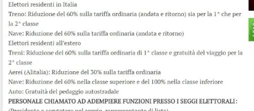 agevolazioni spese di viaggio per il referendum