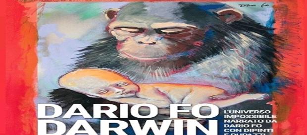 La locandina della Mostra su Dario Fo e Darwin La locandina della Mostra su Dario Fo e Darwin